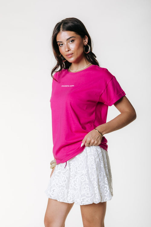 Colourful Rebel Uni Logo Boxy T-shirt - Dark Fuchsia - Kubanna