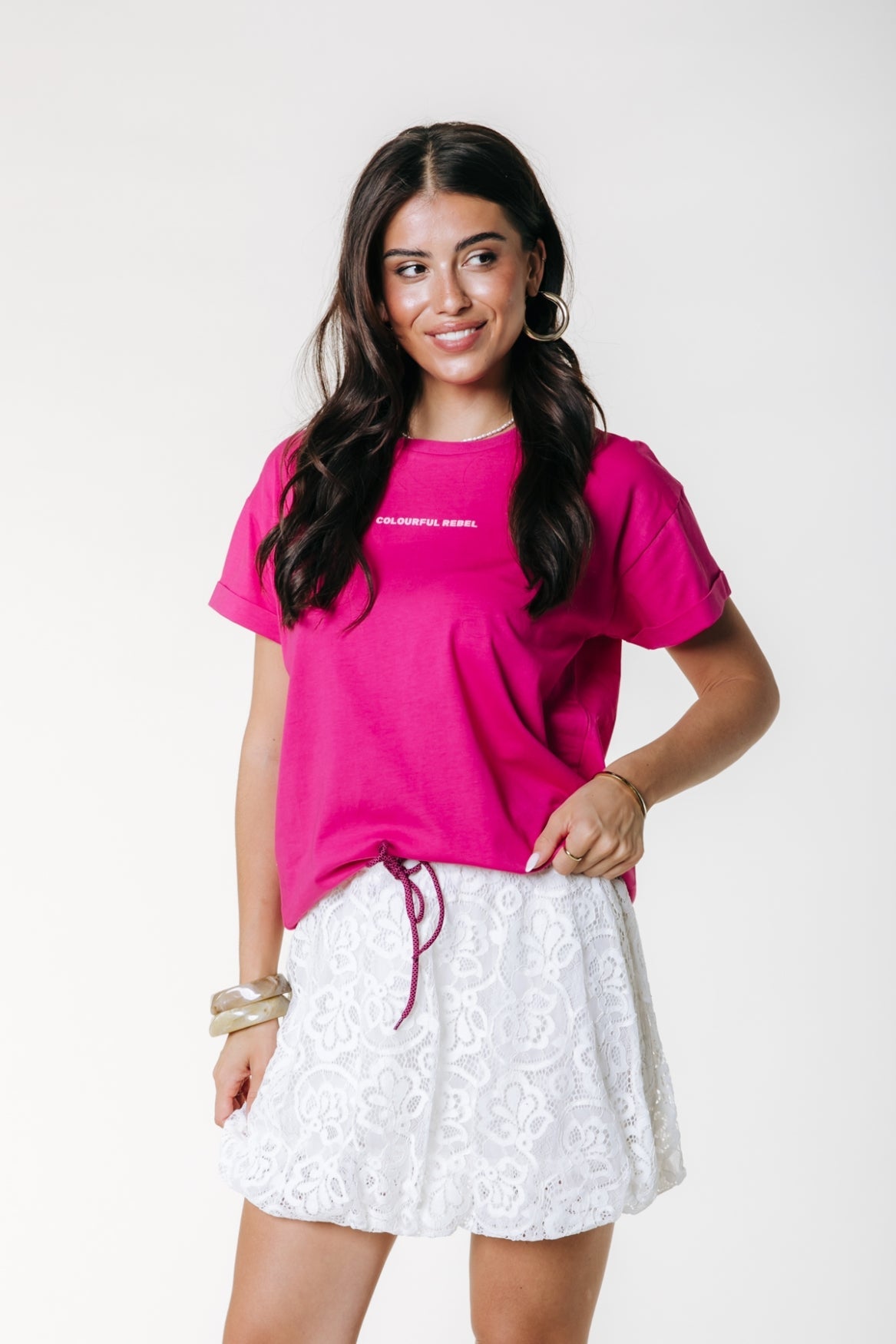 Colourful Rebel Uni Logo Boxy T-shirt - Dark Fuchsia - Kubanna