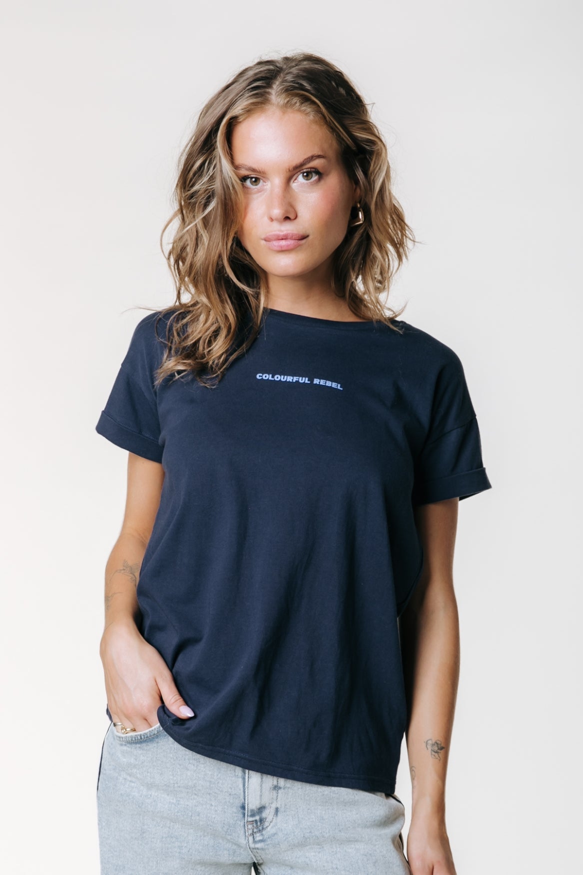 Colourful Rebel Uni Logo Boxy T-shirt - Navy Blue - Kubanna