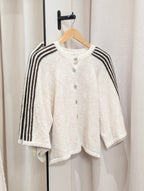 Contrast Stripe Boxy Cardigan - Ecru/Brown - Kubanna