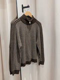 Contrast Stripe Zip Cardigan - Cool Brown/Brown - Kubanna