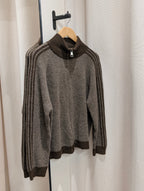 Contrast Stripe Zip Cardigan - Cool Brown/Brown - Kubanna