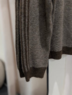 Contrast Stripe Zip Cardigan - Cool Brown/Brown - Kubanna