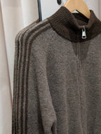 Contrast Stripe Zip Cardigan - Cool Brown/Brown - Kubanna