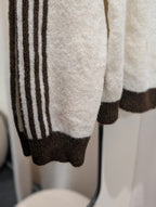 Contrast Stripe Zip Cardigan - Ecru/Brown - Kubanna