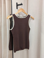 Contrast Trim Rib Tank – Brown/Beige - Kubanna