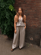 Crinkle Gilet & Wide Leg Set - Taupe - Kubanna