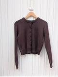 Cropped Button-Up Cardigan - Dark Brown - Kubanna