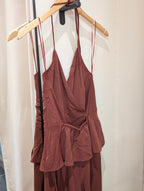 Draped Halter Wide Leg Jumpsuit - Burgundy - Kubanna