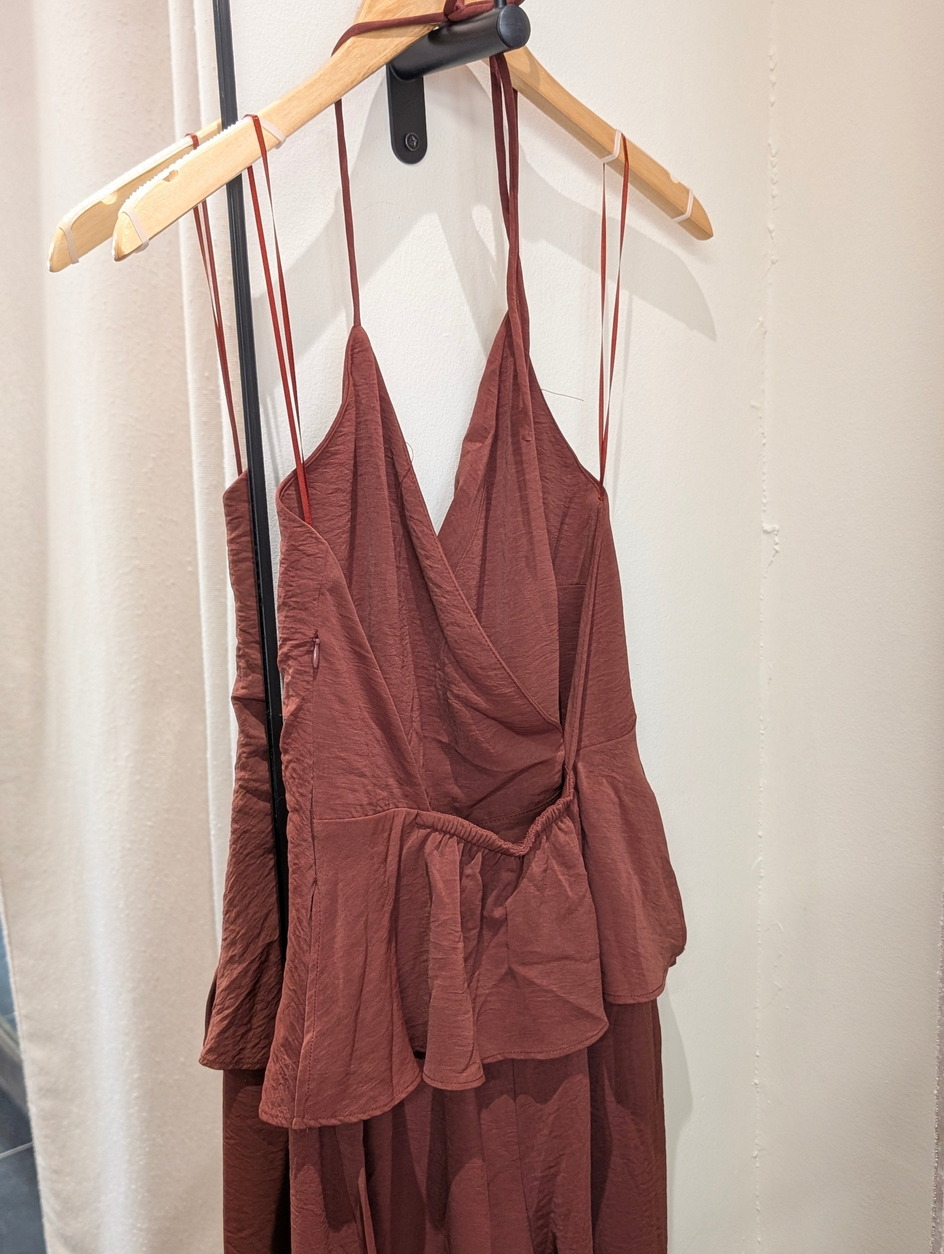 Draped Halter Wide Leg Jumpsuit - Burgundy - Kubanna