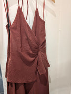 Draped Halter Wide Leg Jumpsuit - Burgundy - Kubanna