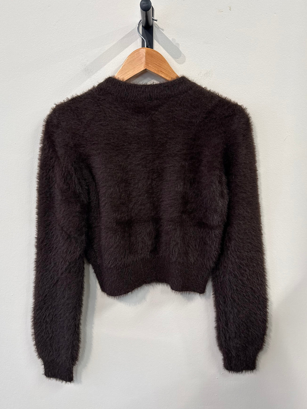 Floor Fluffy Cropped Cardigan - Brown - Kubanna