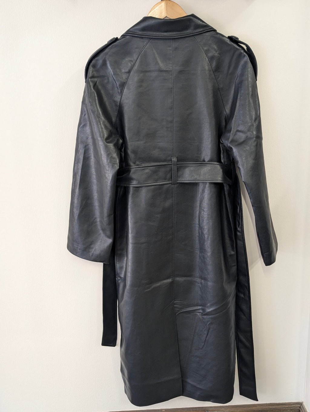 Gina Tricot Belted PU Trench Coat - Black - Kubanna