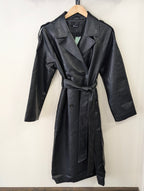 Gina Tricot Belted PU Trench Coat - Black - Kubanna