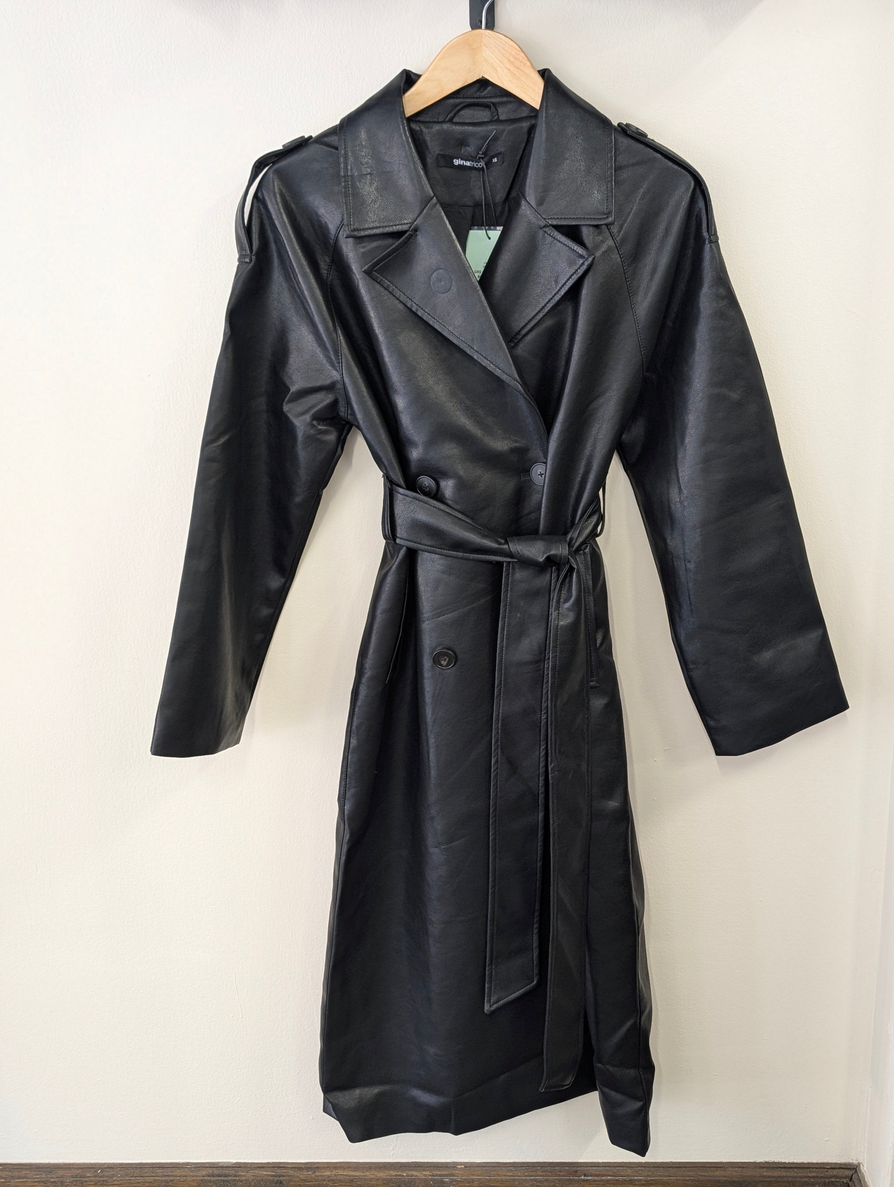 Gina Tricot Belted PU Trench Coat - Black - Kubanna