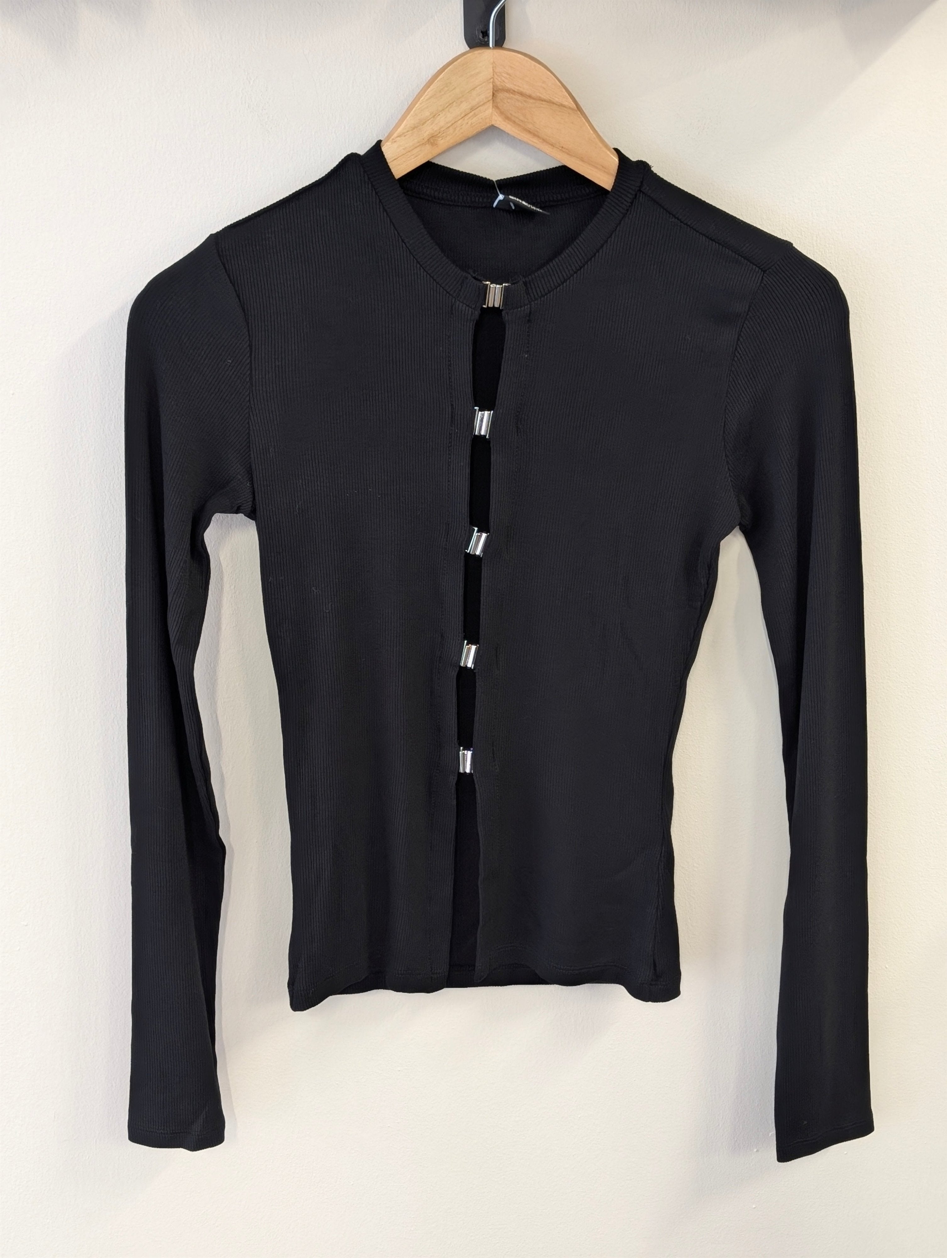 Gina Tricot Rib Buckle Top - Black - Kubanna