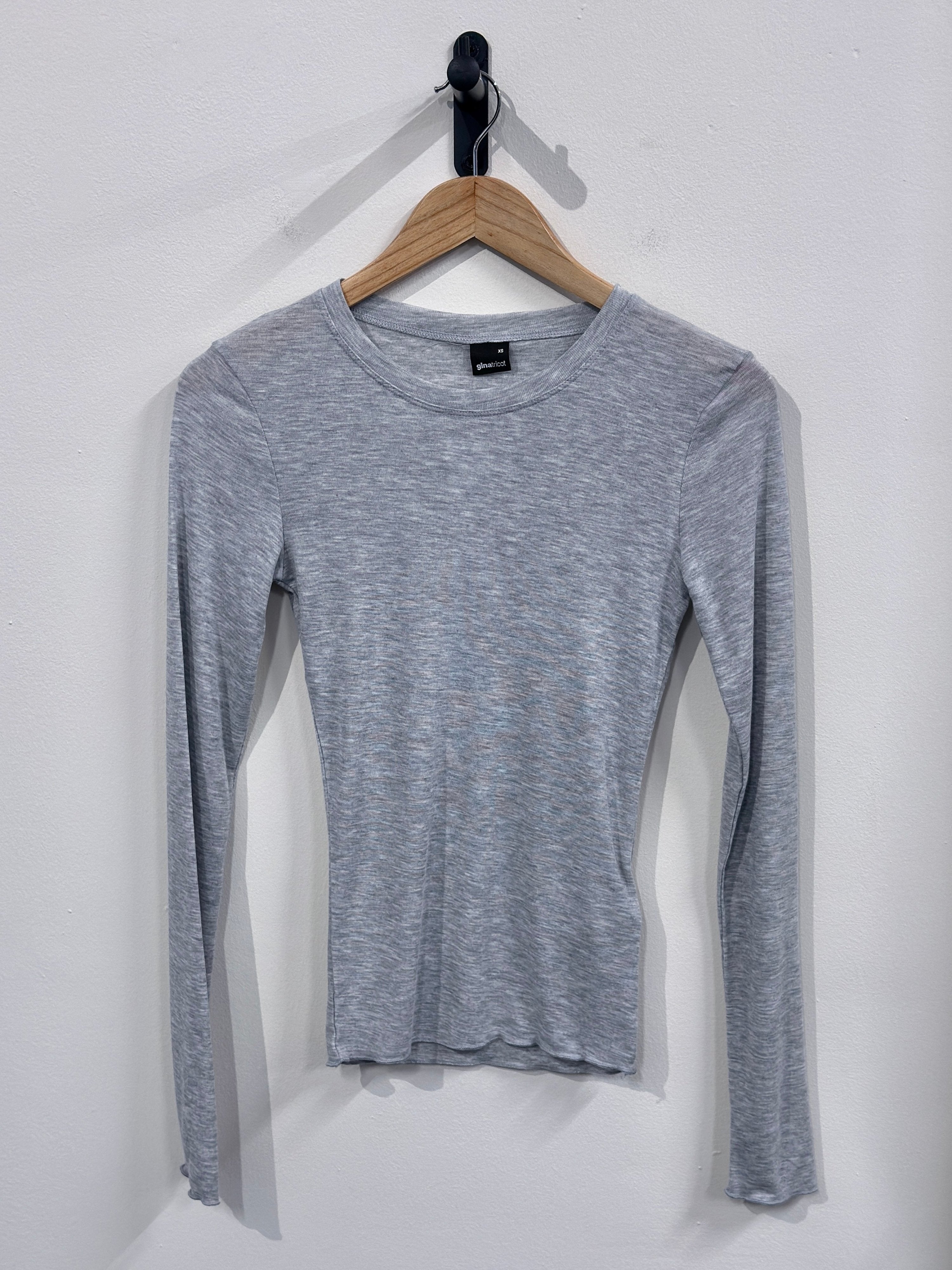 Gina Tricot Sheer Top Longsleeve - Greymelange - Kubanna
