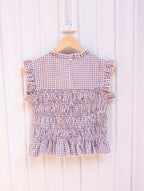 Gingham Smock Top Checkered- White/Camel - Kubanna