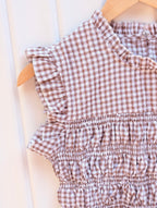 Gingham Smock Top Checkered- White/Camel - Kubanna