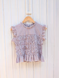 Gingham Smock Top Checkered- White/Camel - Kubanna