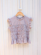 Gingham Smock Top Checkered- White/Camel - Kubanna
