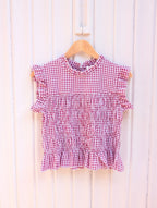 Gingham Smock Top Checkered- White/Ruby - Kubanna
