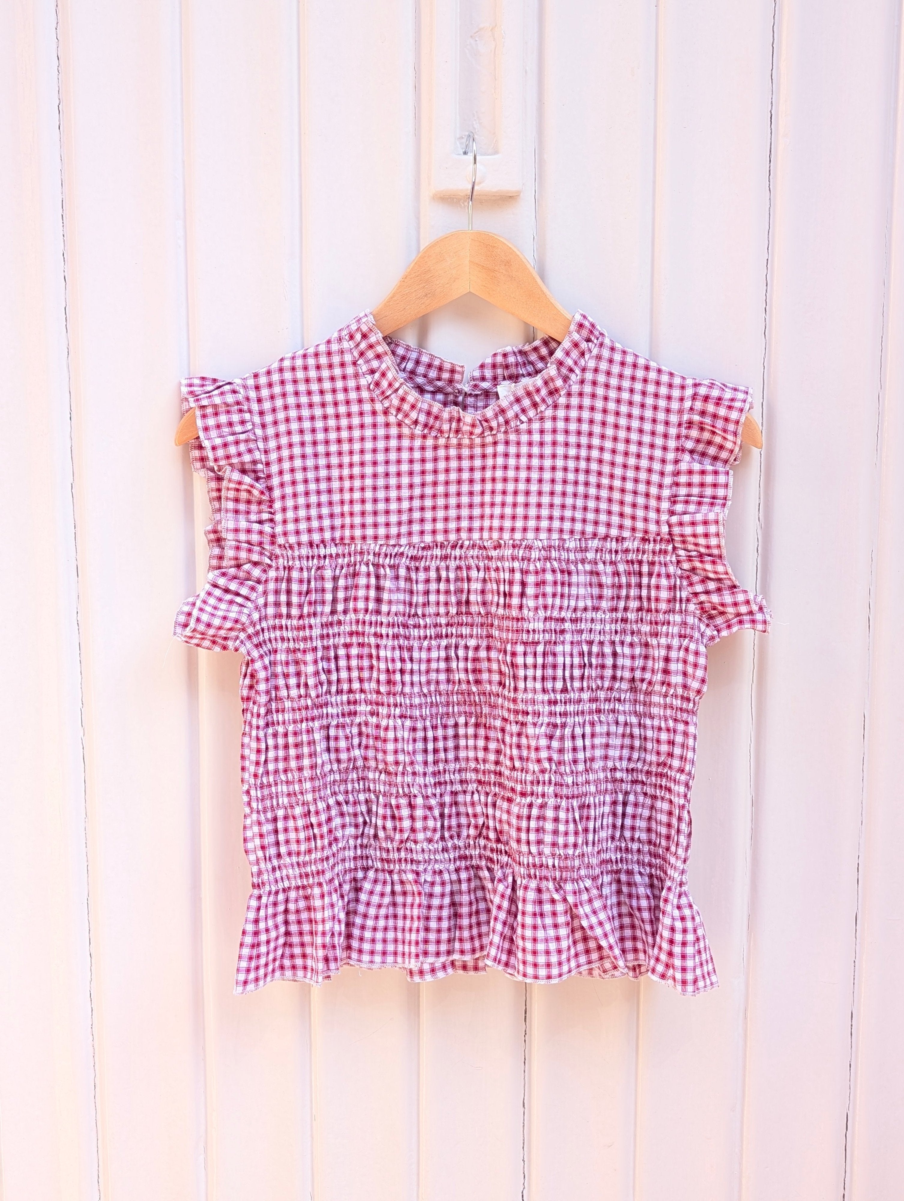 Gingham Smock Top Checkered- White/Ruby - Kubanna