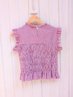 Gingham Smock Top Checkered- White/Ruby - Kubanna