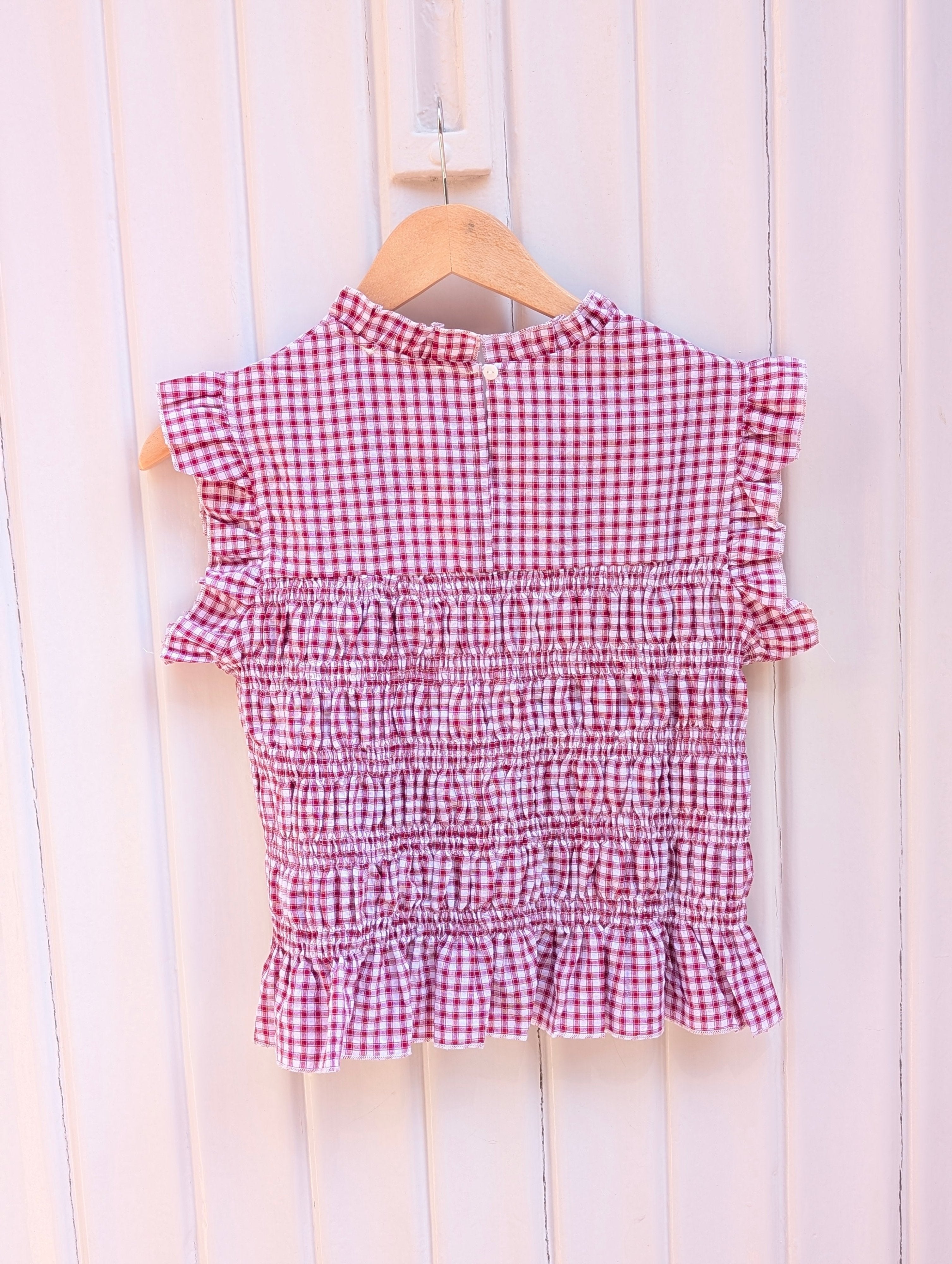 Gingham Smock Top Checkered- White/Ruby - Kubanna