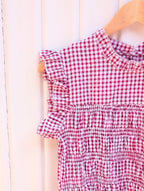 Gingham Smock Top Checkered- White/Ruby - Kubanna