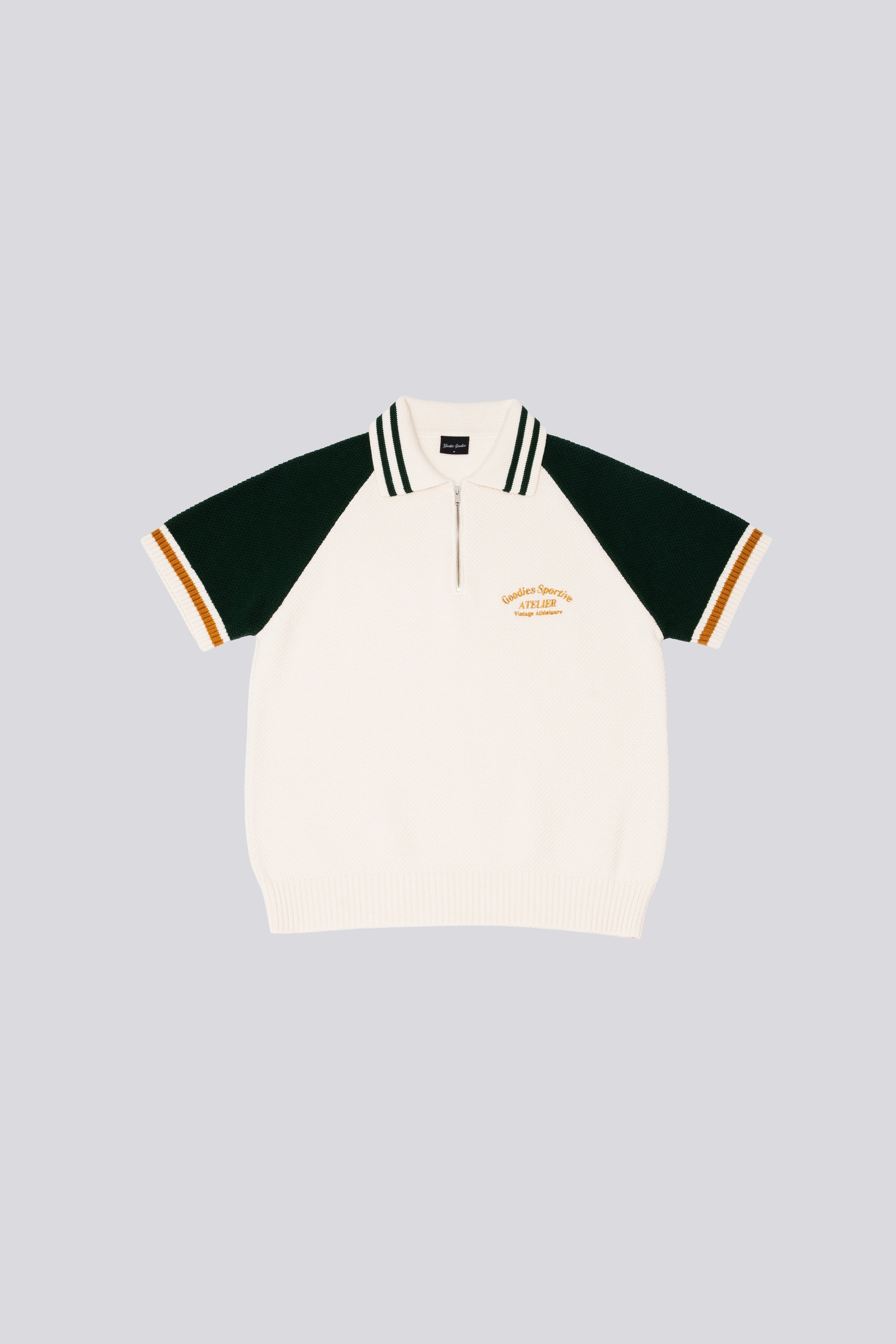 Goodies Sportive Biker Premium Knit Polo - Ecru/Green - Kubanna