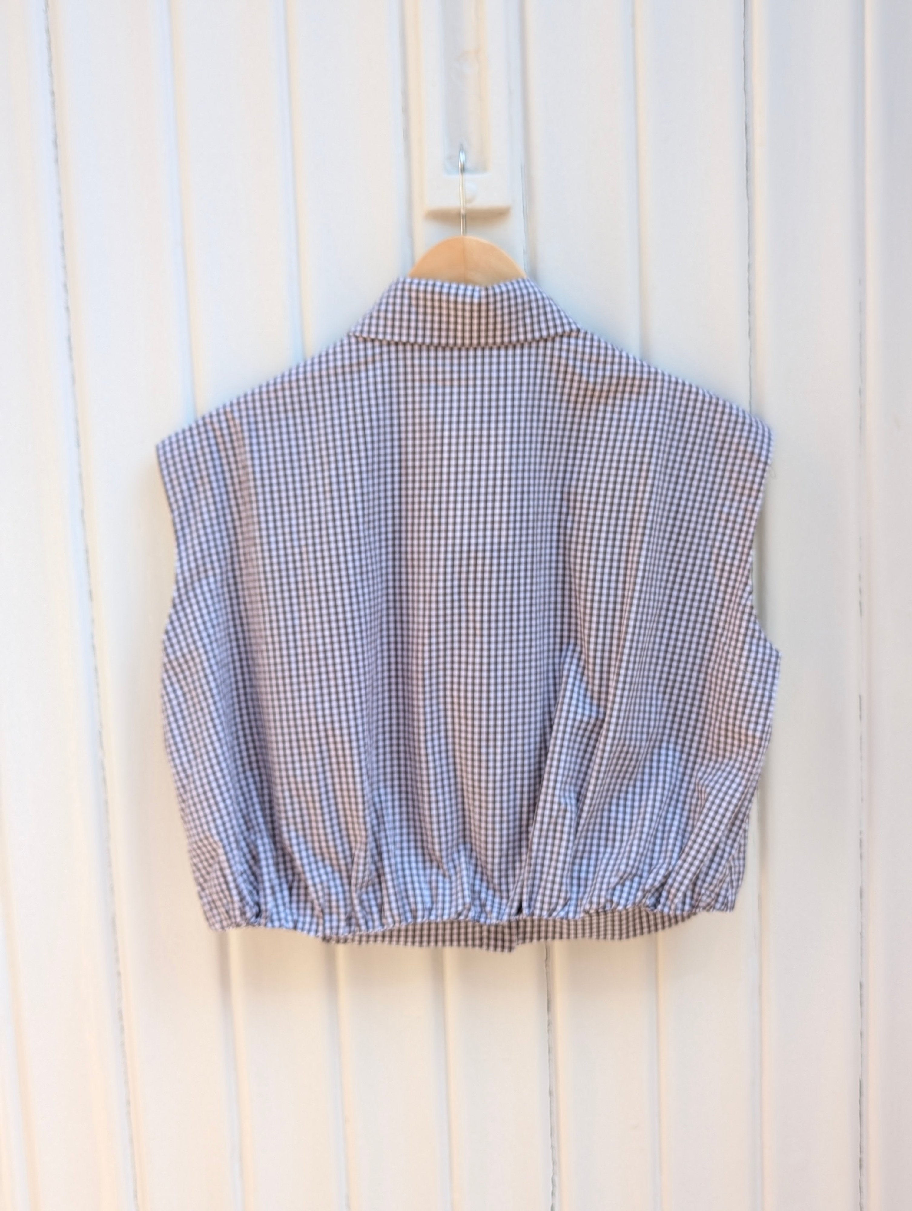 Hazel Gingham Sleeveless Blouse - White/Brown - Kubanna