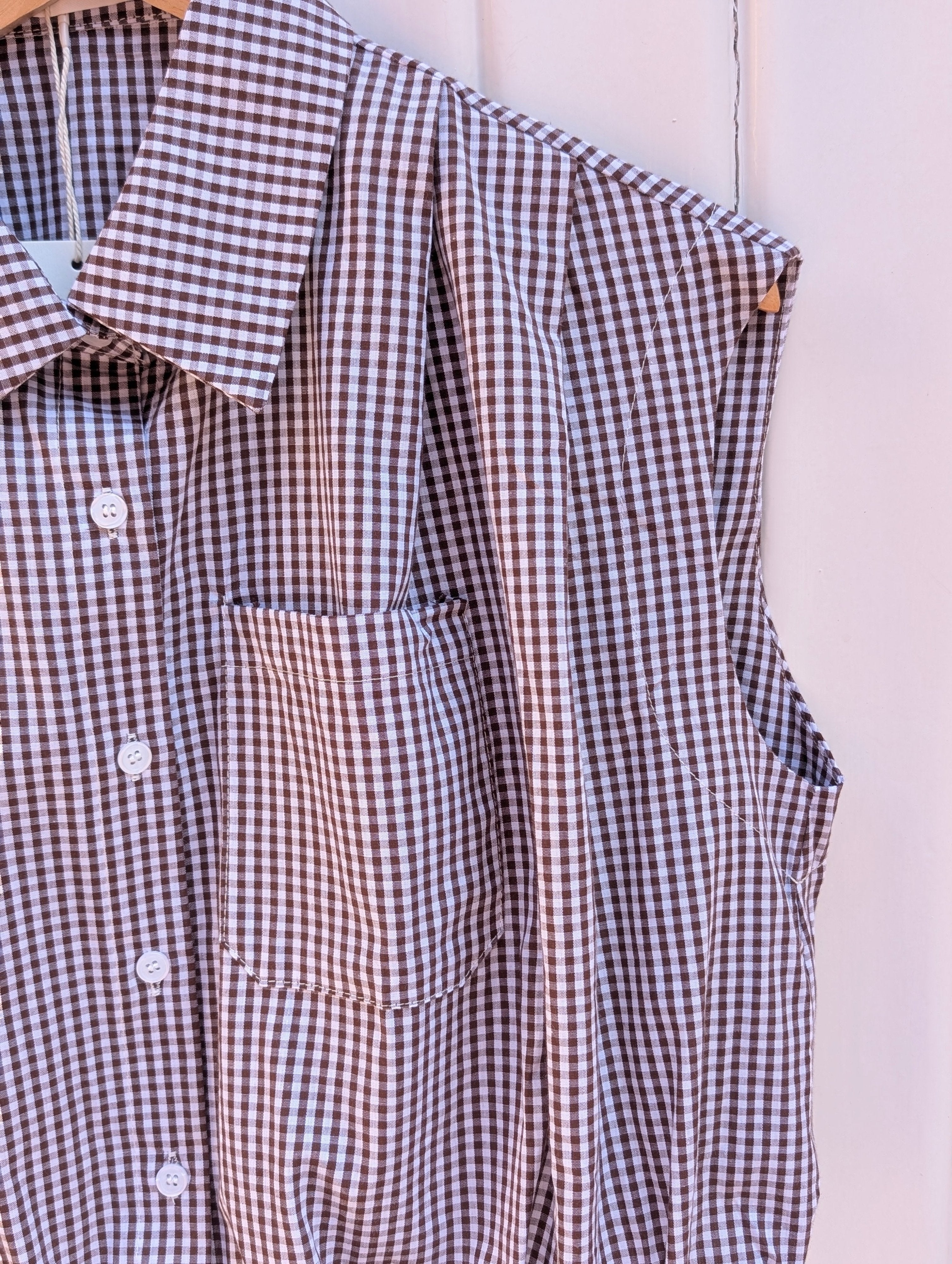 Hazel Gingham Sleeveless Blouse - White/Brown - Kubanna
