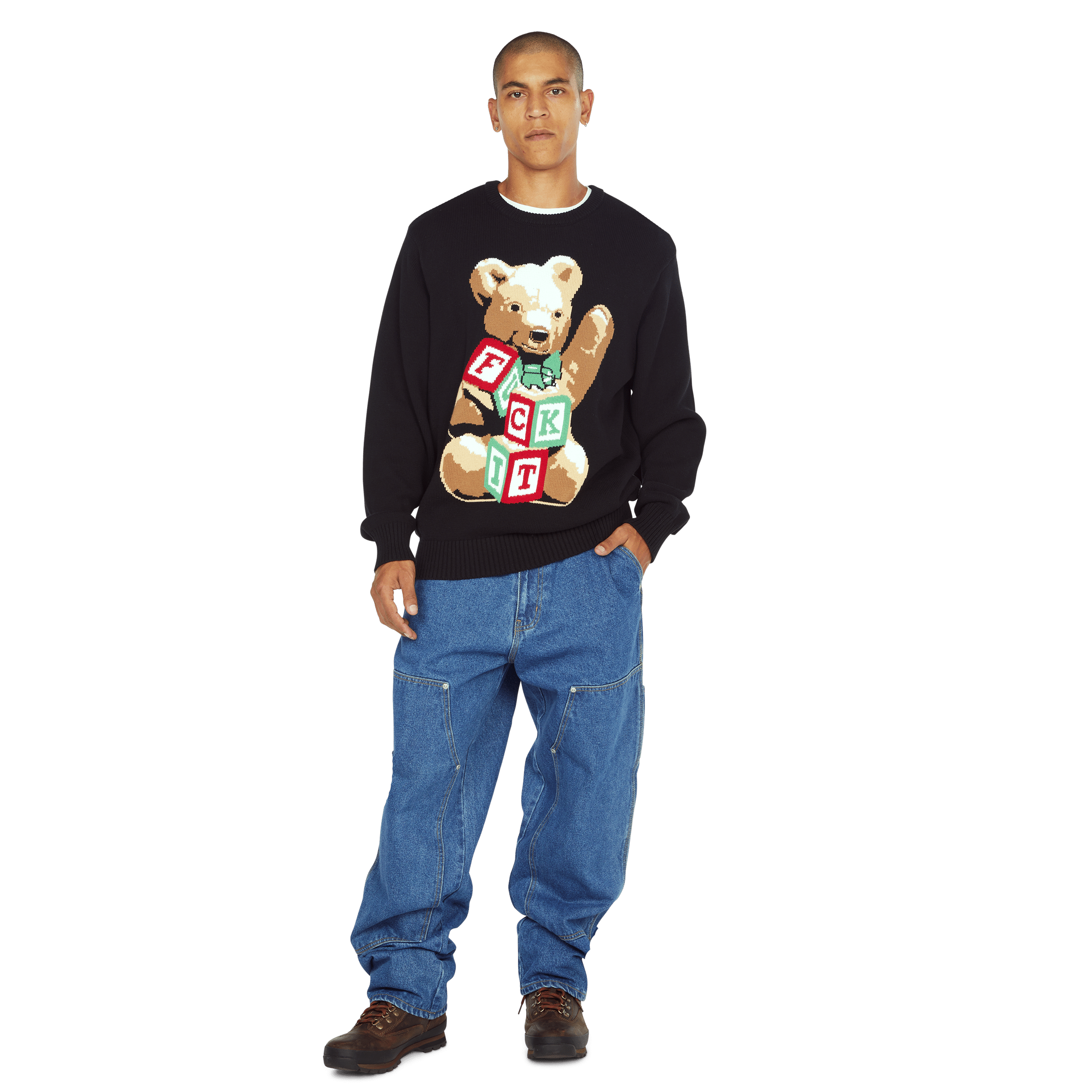 HUF Gift Bear Intarsia Sweater - Black - Kubanna