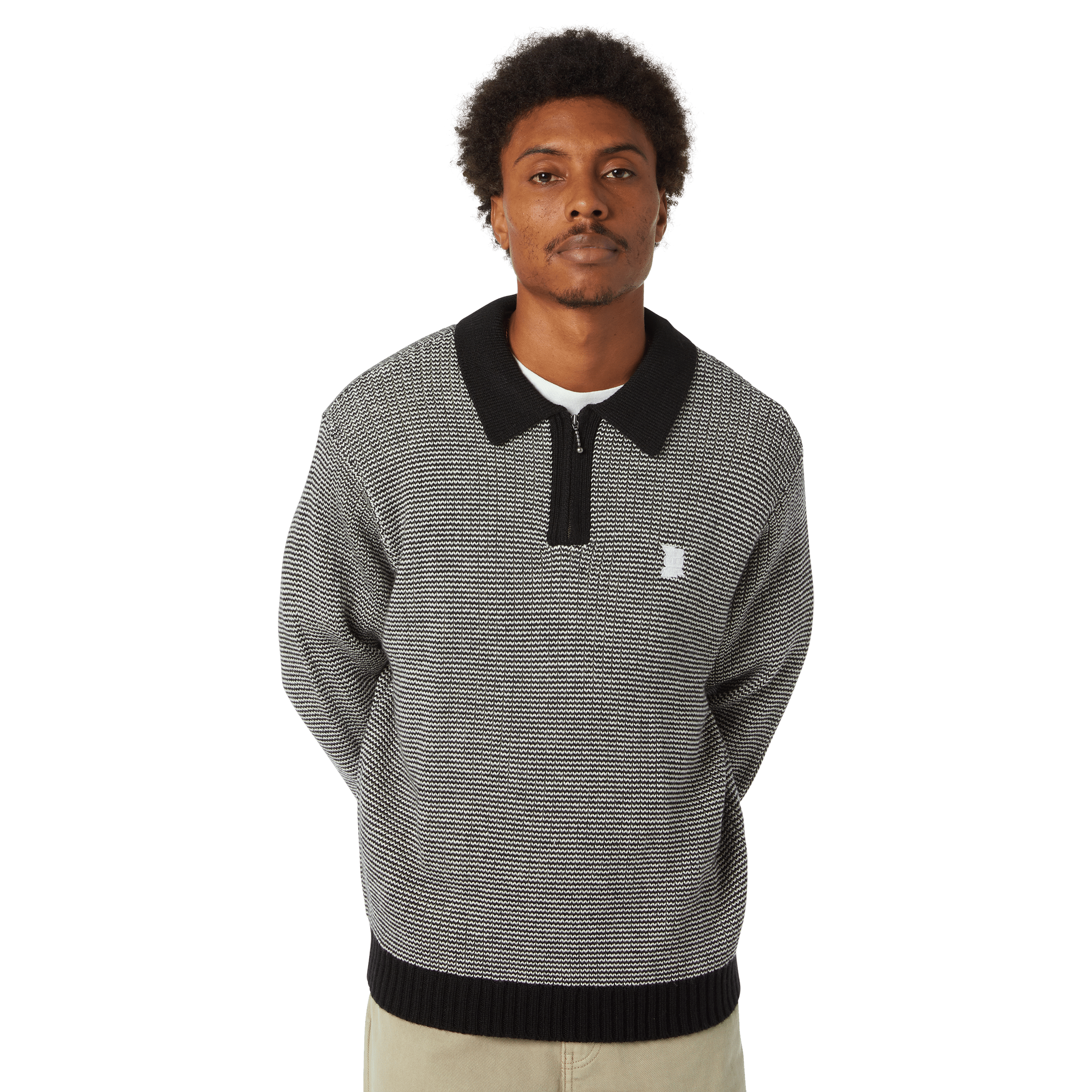 HUF Megablast Two Tone Waffle Sweater - Black/White - Kubanna