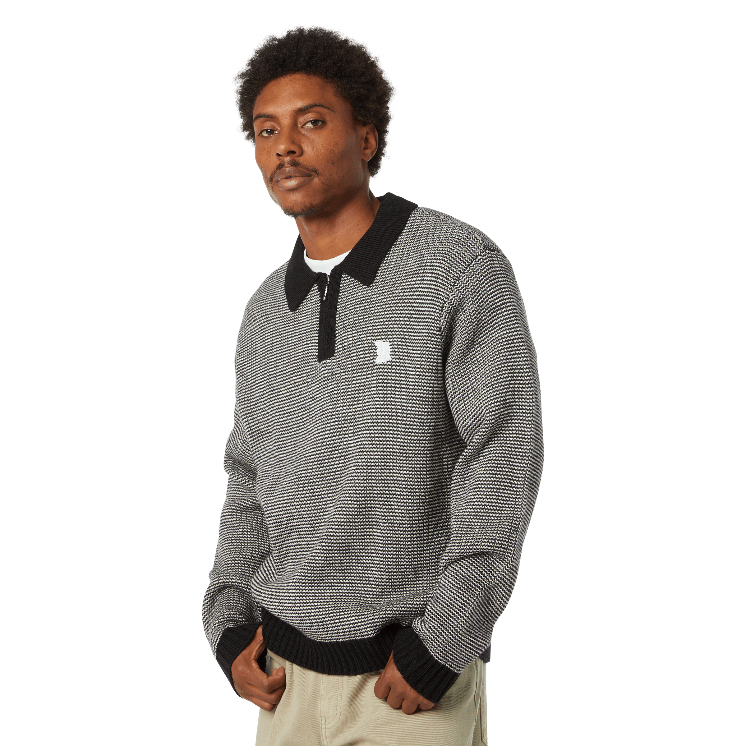 HUF Megablast Two Tone Waffle Sweater - Black/White - Kubanna