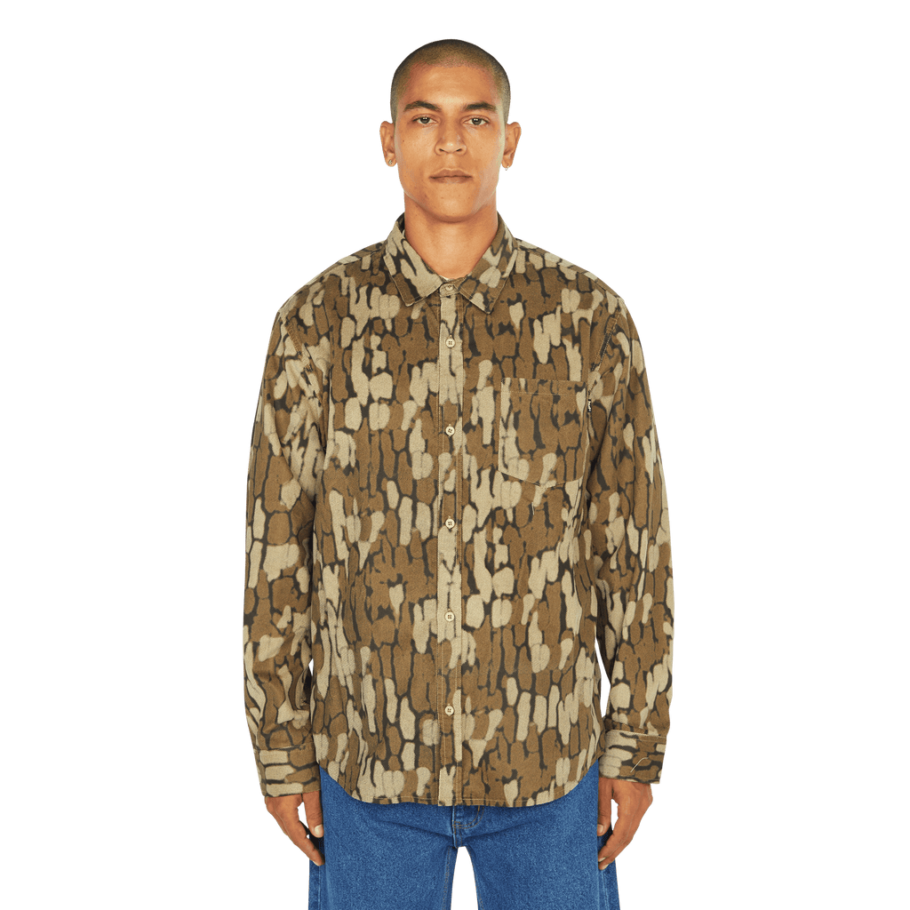 HUF Warped Camo Corduroy Shirt - Muted Camo - Kubanna