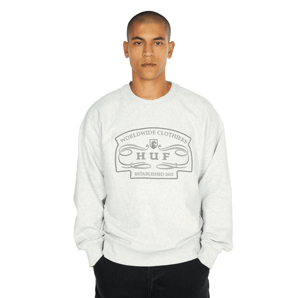 HUF Worldwide Clothiers Crewneck - Heather Grey - Kubanna