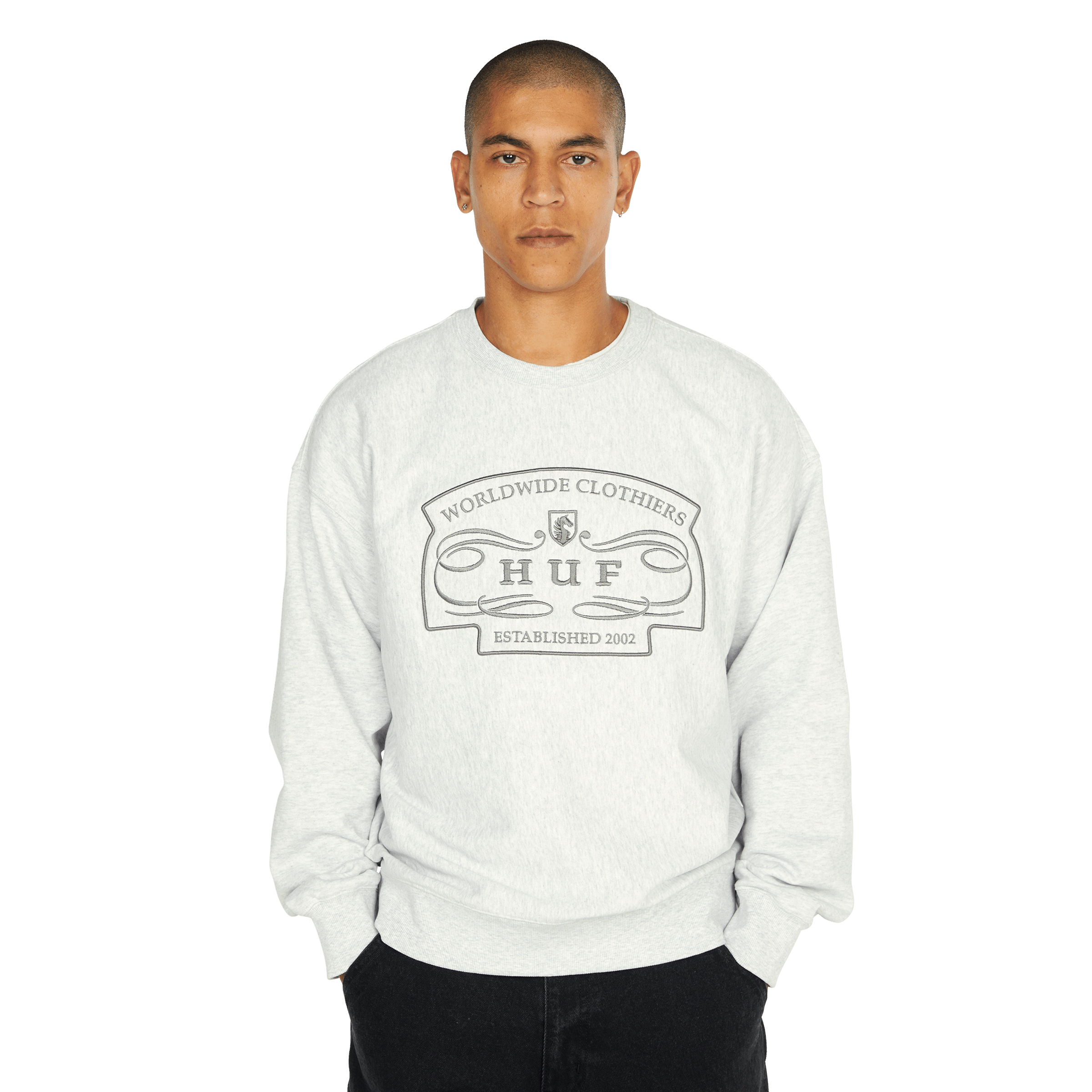 HUF Worldwide Clothiers Crewneck - Heather Grey - Kubanna
