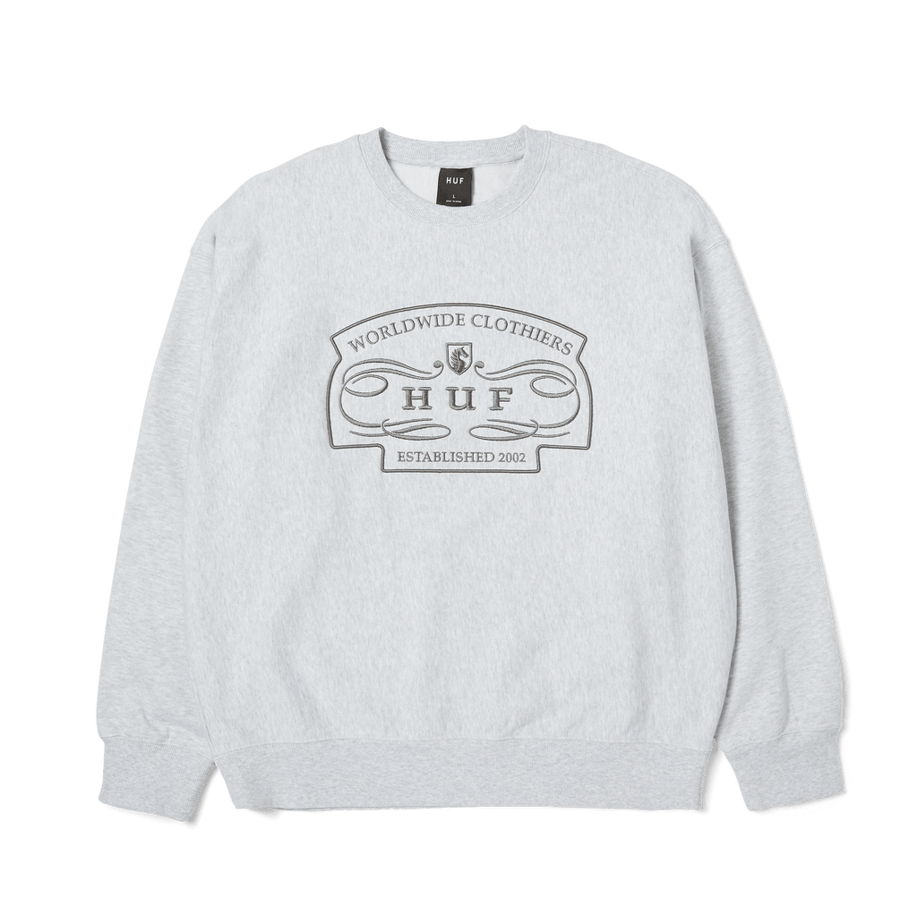 HUF Worldwide Clothiers Crewneck - Heather Grey - Kubanna