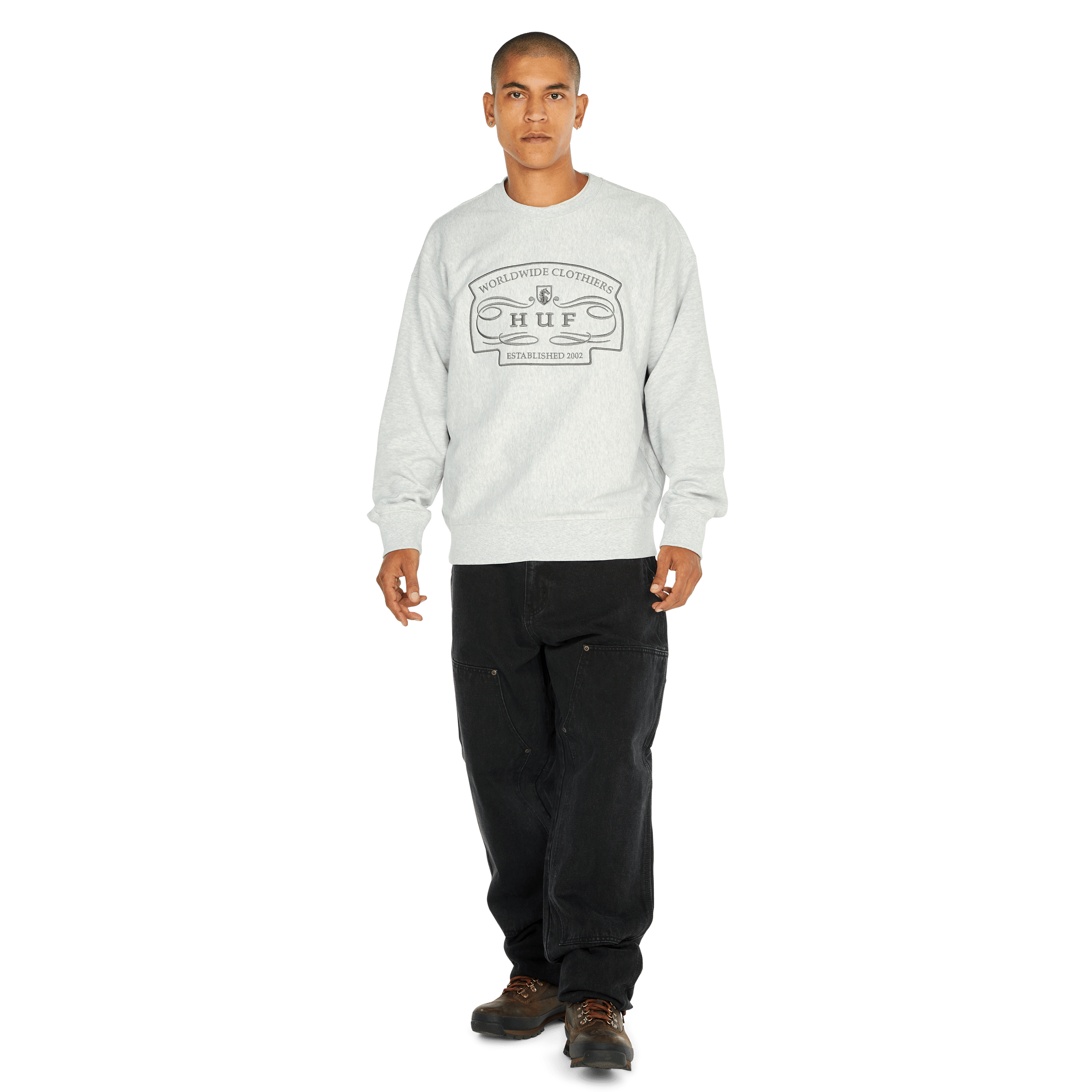 HUF Worldwide Clothiers Crewneck - Heather Grey - Kubanna