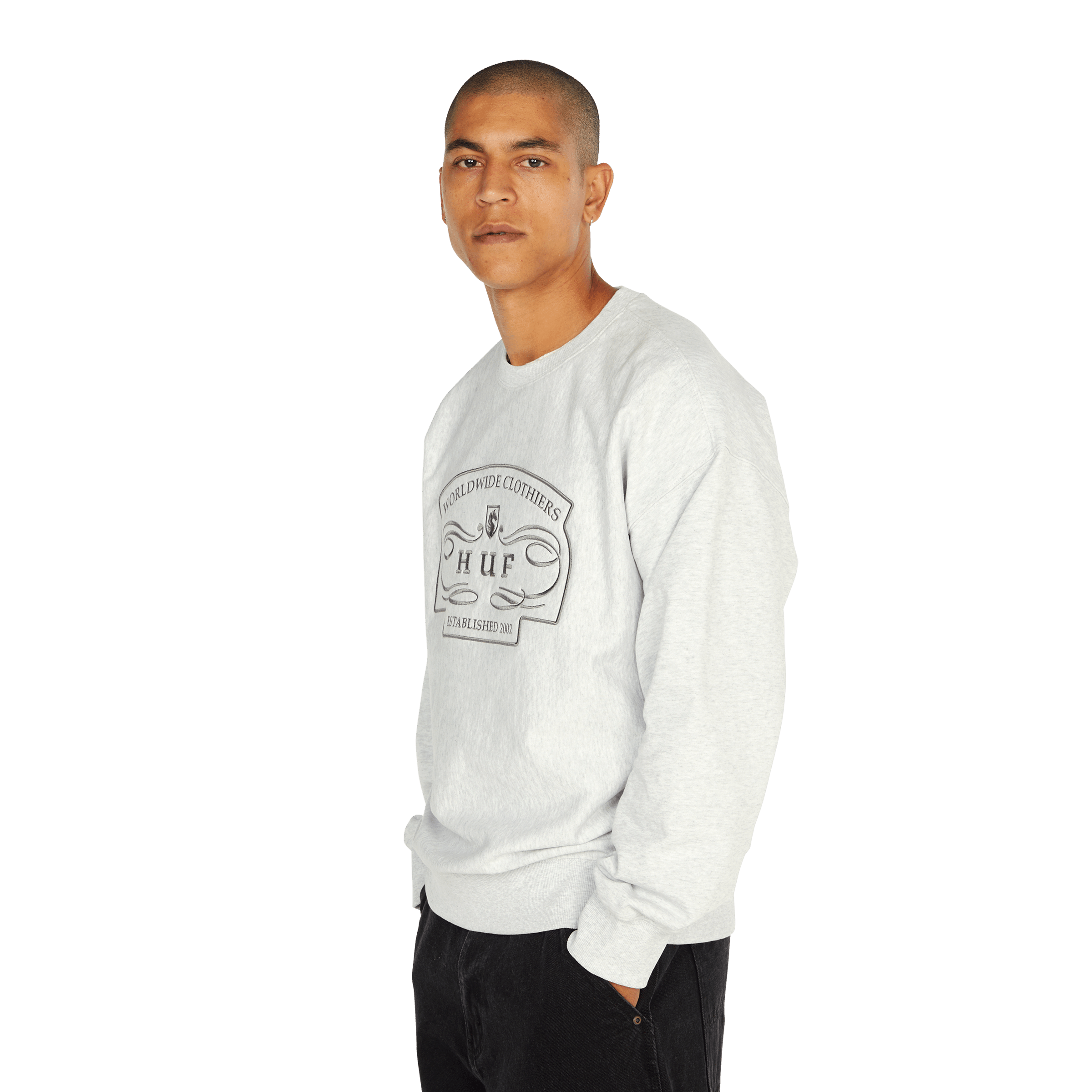 HUF Worldwide Clothiers Crewneck - Heather Grey - Kubanna