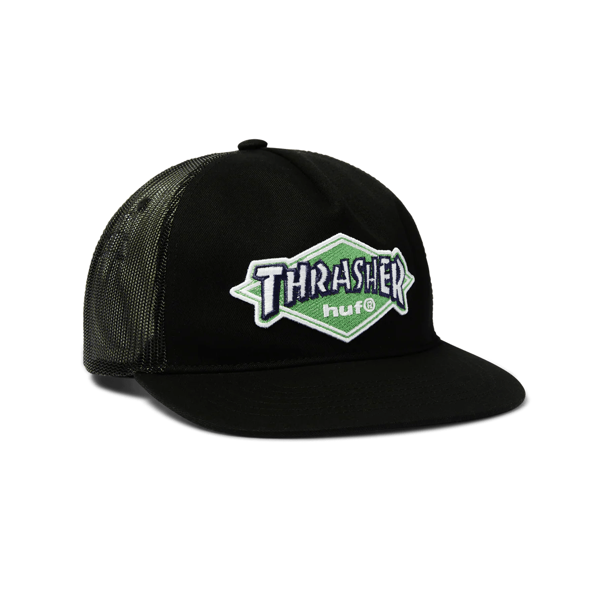 HUF X Thrasher Logo Twill Trucker Hat - Black - Kubanna