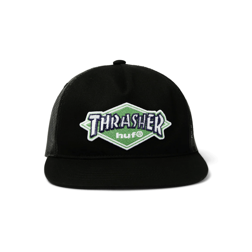 HUF X Thrasher Logo Twill Trucker Hat - Black - Kubanna