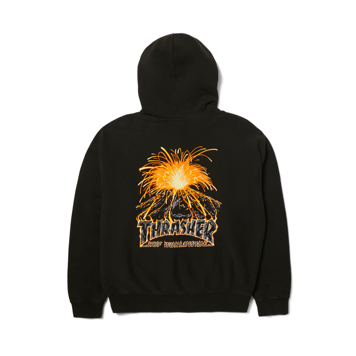 HUF X Thrasher Meltdown Heavyweight Hoodie - Washed Black - Kubanna