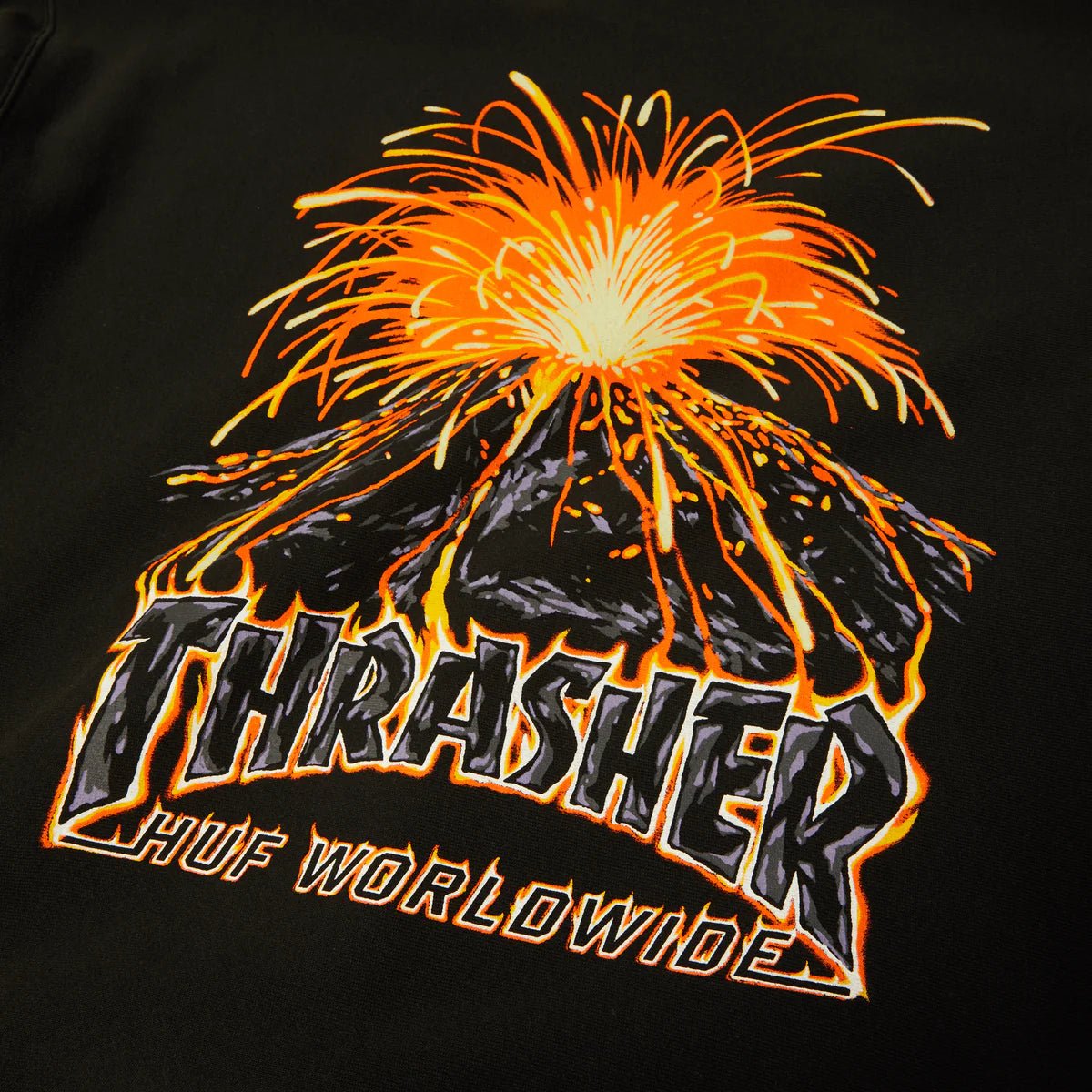 HUF X Thrasher Meltdown Heavyweight Hoodie - Washed Black - Kubanna
