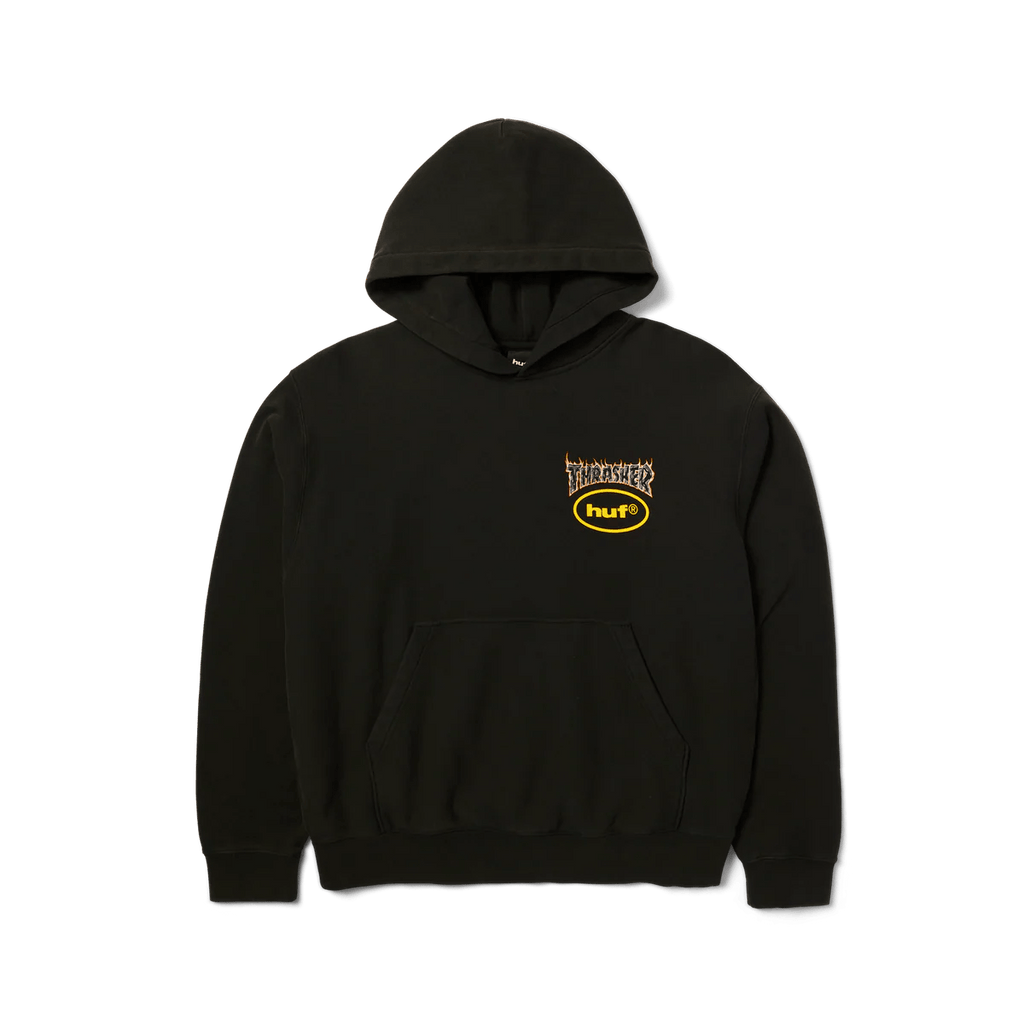 HUF X Thrasher Meltdown Heavyweight Hoodie - Washed Black - Kubanna