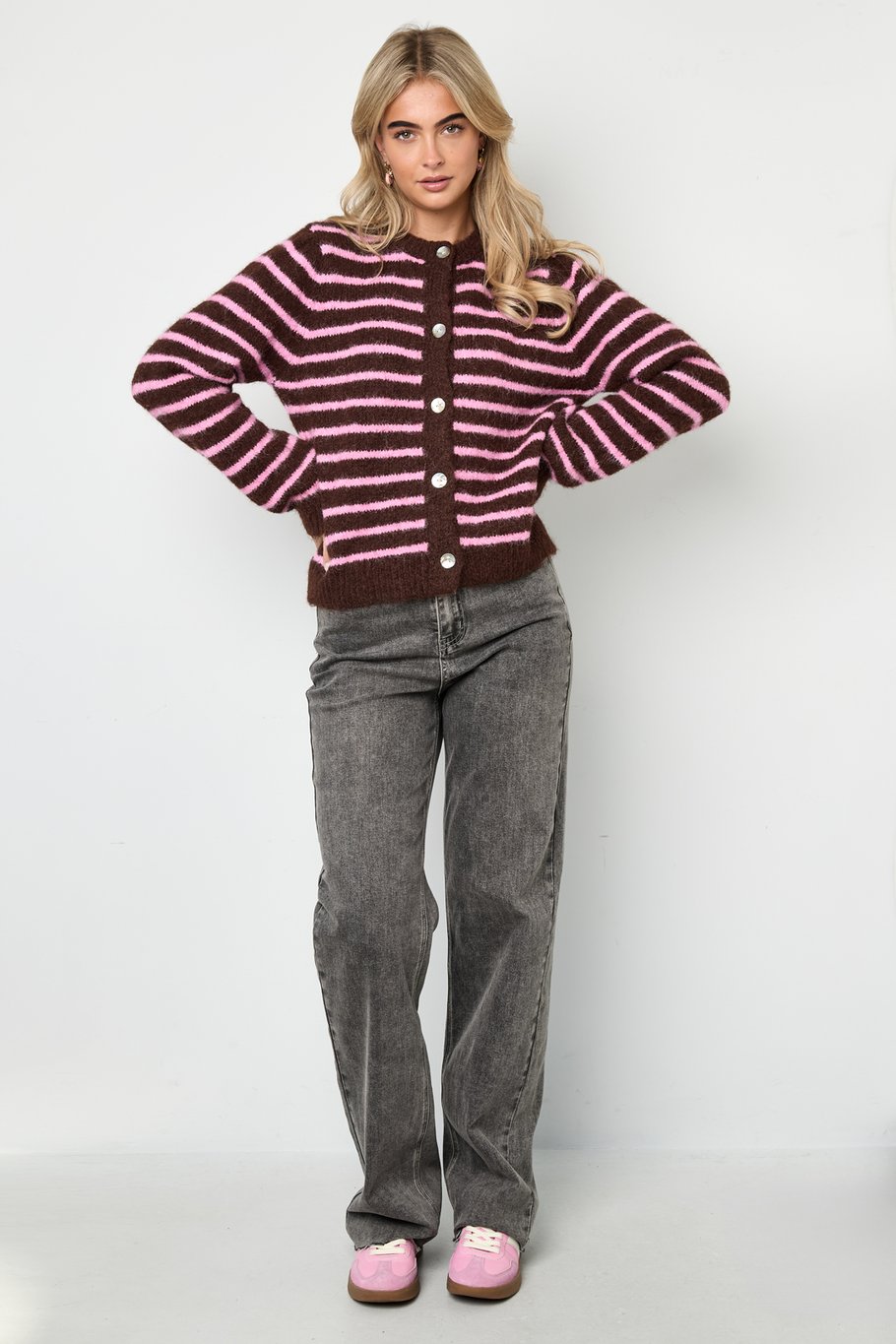 Knitted cardigan Stripes - Brown/Pink - Kubanna