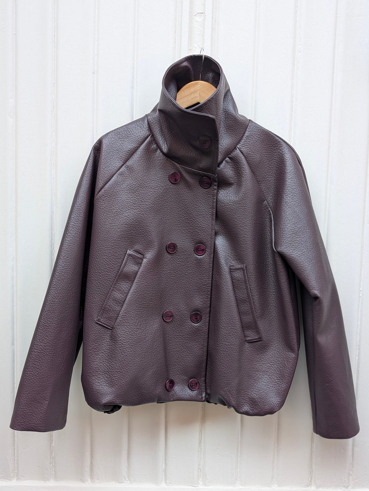 Lichi Faux Leather Jacket - Eggplant - Kubanna