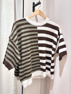 Lucy Knitted Striped T-shirt - Brown/Green - Kubanna
